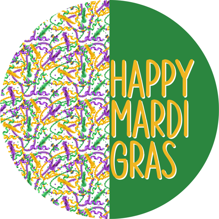 Mardi Gras Sign, Happy Mardi Gras, DECOE-4021, 10" Metal Round