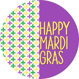 Mardi Gras Sign, Happy Mardi Gras, DECOE-4022, 10" Metal Round