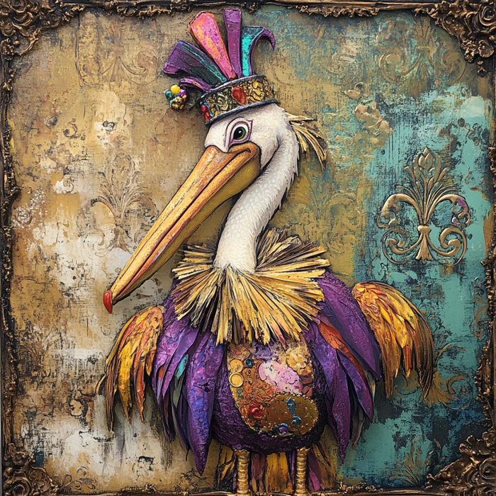 Mardi Gras Sign, Pelican Sign, DCO-13068, Sign For Wreath, 10x10" Metal Sign