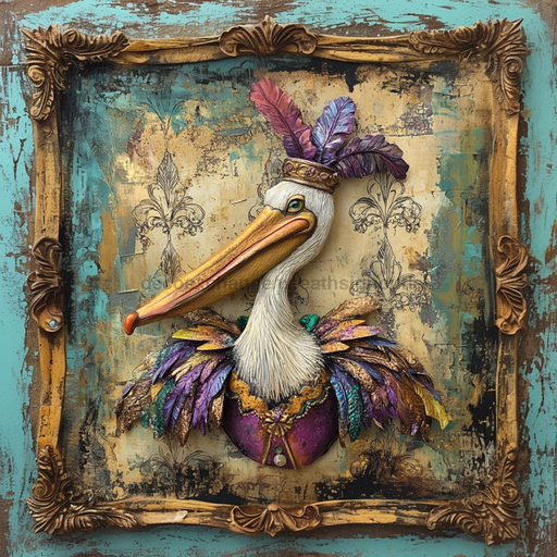 Mardi Gras Sign, Pelican Sign, DCO-13072, Sign For Wreath, 10x10" Metal Sign