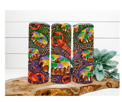 Mardi Gras Tumbler, Crawfish and King Cake Tumbler 20 oz Skinny Tumbler DECOETUMBLER-217 - DecoExchange®