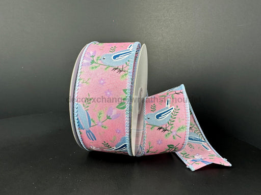 Mauve Satin/Blue Spring Birds-Lavender Flowers 1.5’’X10Y 41542-09-26 Ribbon
