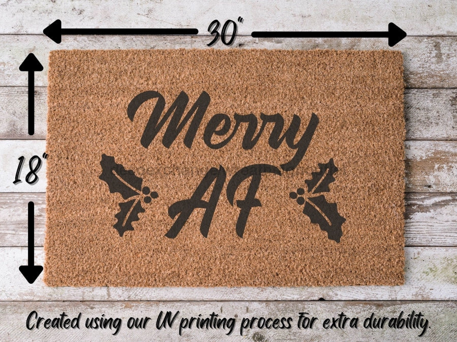 Merry AF, Funny Christmas Door Mat | Funny Christmas Doormat | Christmas Holiday Gift | Welcome Mat | Doormat | Winter Decor