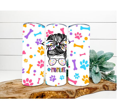 #MomLife Tumbler, Paw Prints and Bones Tumbler 20 oz Skinny Tumbler DECOETUMBLER-259 - DecoExchange®