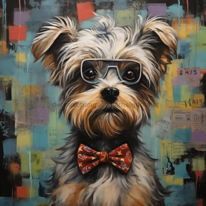 Morkie Dog With Glasses Sign Funny Animal Wall Art Dco - 01356 For Wreath 10X10’ Metal