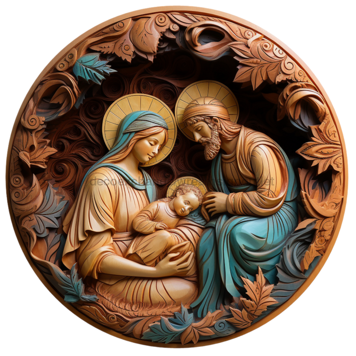 Nativity Sign 3D Religious Decoe-4809 10 Metal Round
