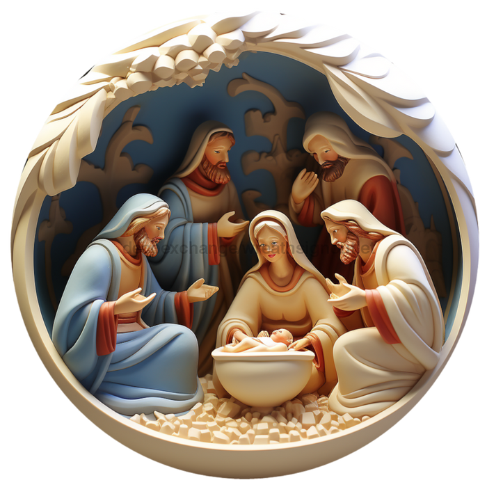 Nativity Sign 3D Religious Decoe-4812 10 Metal Round