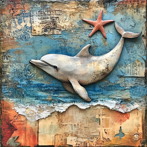 Nautical Sign, Dolphin Sign, DCO-02541, Sign For Wreath, 10x10" Metal Sign