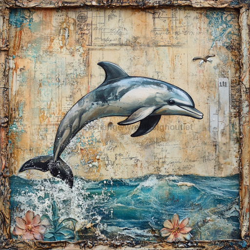 Nautical Sign, Dolphin Sign, DCO-02547, Sign For Wreath, 10x10" Metal Sign