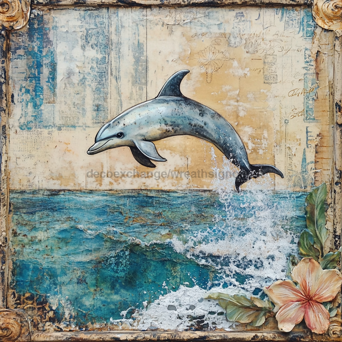 Nautical Sign, Dolphin Sign, DCO-02551, Sign For Wreath, 10x10" Metal Sign