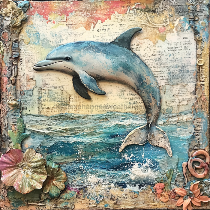 Nautical Sign, Dolphin Sign, DCO-02552, Sign For Wreath, 10x10" Metal Sign