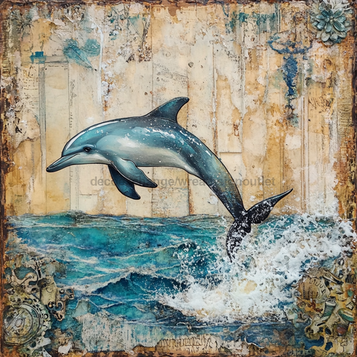 Nautical Sign, Dolphin Sign, DCO-02556, Sign For Wreath, 10x10" Metal Sign