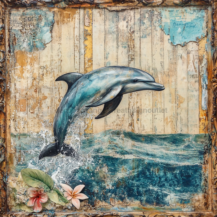 Nautical Sign, Dolphin Sign,  DCO-02559, Sign For Wreath, 10x10" Metal Sign