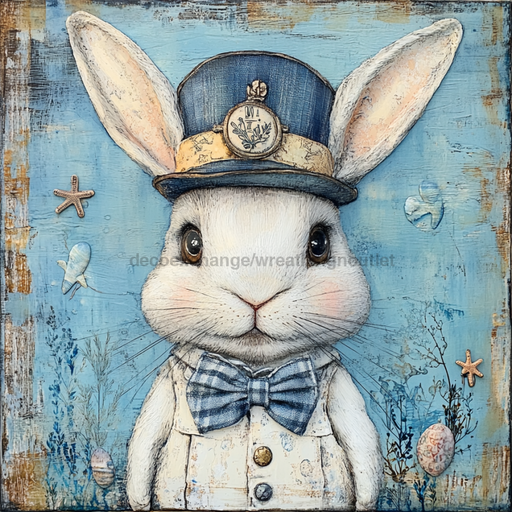 Nautical Sign, Easter, Bunny Sign, DCO-02601, Sign For Wreath, 10x10" Metal Sign