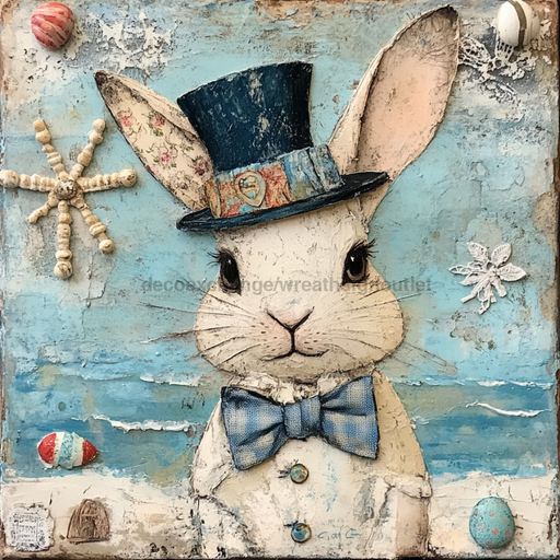 Nautical Sign, Easter, Bunny Sign, DCO-02603, Sign For Wreath, 10x10" Metal Sign