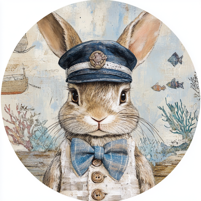 Nautical Sign, Easter, Bunny Sign, DCO-02611, Sign For Wreath, 10" Metal Sign