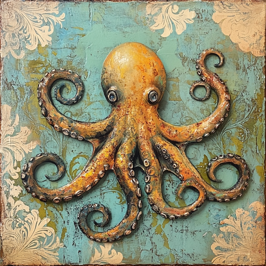 Nautical Sign, Octopus Sign, DCO-02609, Sign For Wreath, 10x10