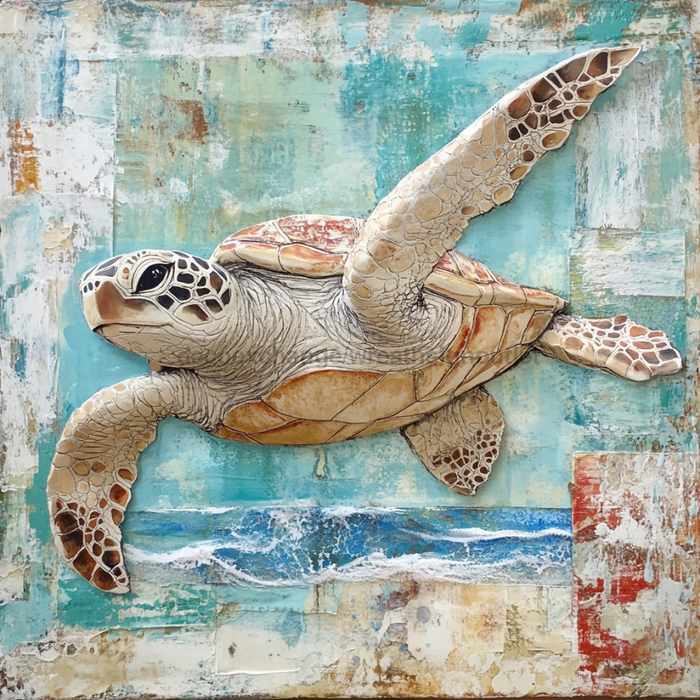 Nautical Sign, Sea Turtle Sign, DCO-02567, Sign For Wreath, 10x10" Metal Sign