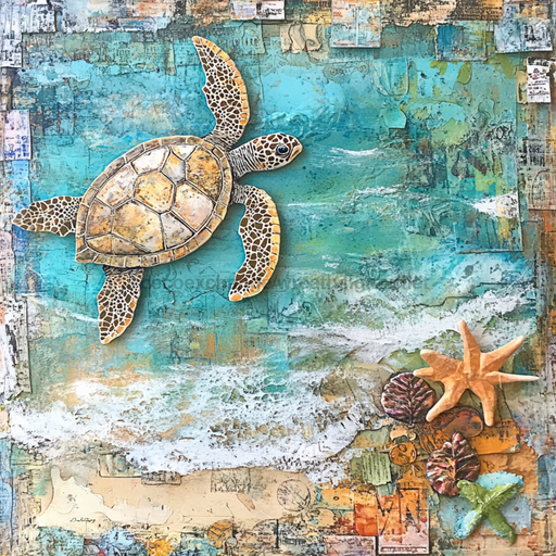 Nautical Sign, Sea Turtle Sign, DCO-02572, Sign For Wreath, 10x10" Metal Sign