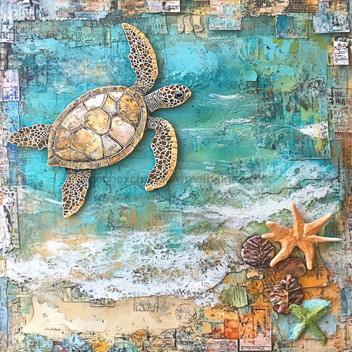 Nautical Sign, Sea Turtle Sign, DCO-02572, Sign For Wreath, 10x10" Metal Sign