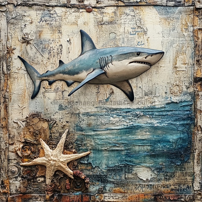 Nautical Sign, Shark Sign, DCO-02580, Sign For Wreath, 10x10" Metal Sign