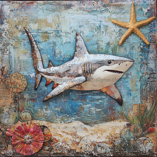 Nautical Sign, Shark Sign, DCO-02581, Sign For Wreath, 10x10" Metal Sign