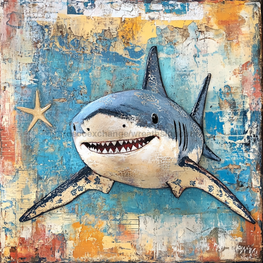 Nautical Sign, Shark Sign, DCO-02583, Sign For Wreath, 10x10" Metal Sign