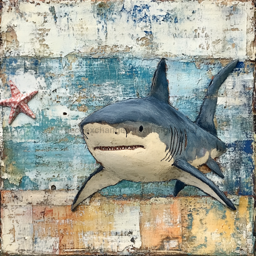 Nautical Sign, Shark Sign, DCO-02586, Sign For Wreath, 10x10" Metal Sign