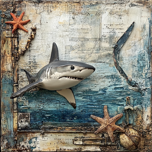 Nautical Sign, Shark Sign, DCO-02589, Sign For Wreath, 10x10" Metal Sign