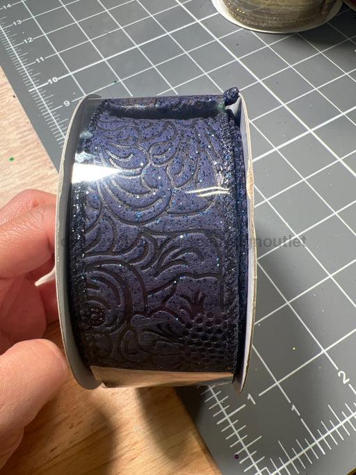 Navy Glittered Flwr Embossed 1.5’’X10Y 72433-09-27 Ribbon