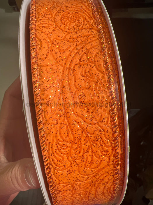 Orange Glittered Flower Embossed 1.5’’X50Y 72433-09-19C Ribbon