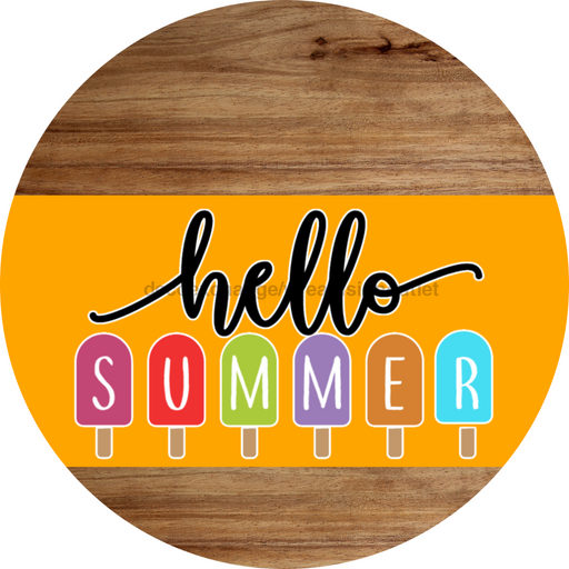 Orange Hello Summer Door Hanger Dco-01643-Dh-O 18’ Round Wood