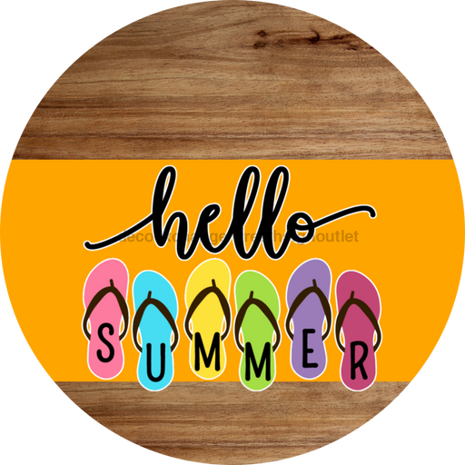Orange Hello Summer Flip Flop Door Hanger Dco-01644-Dh-O 18’ Round Wood