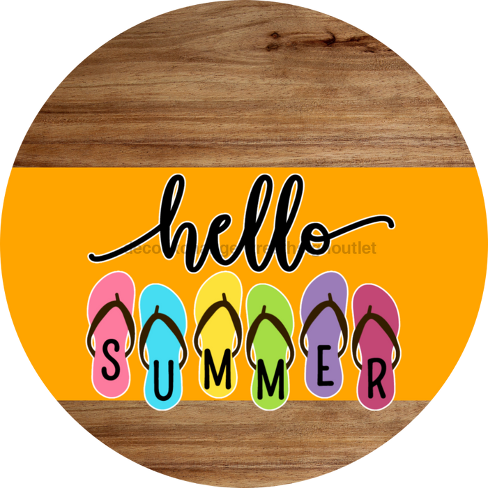 Orange Hello Summer Flip Flop Door Hanger Dco-01644-Dh-O 18’ Round Wood