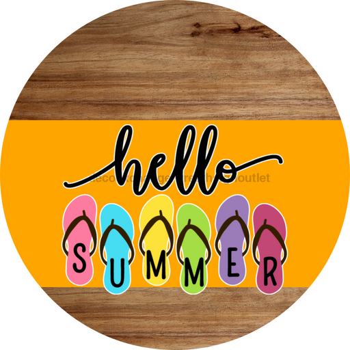 Orange Hello Summer Flip Flop Door Hanger Dco-01644-Dh-O 18’ Round Wood
