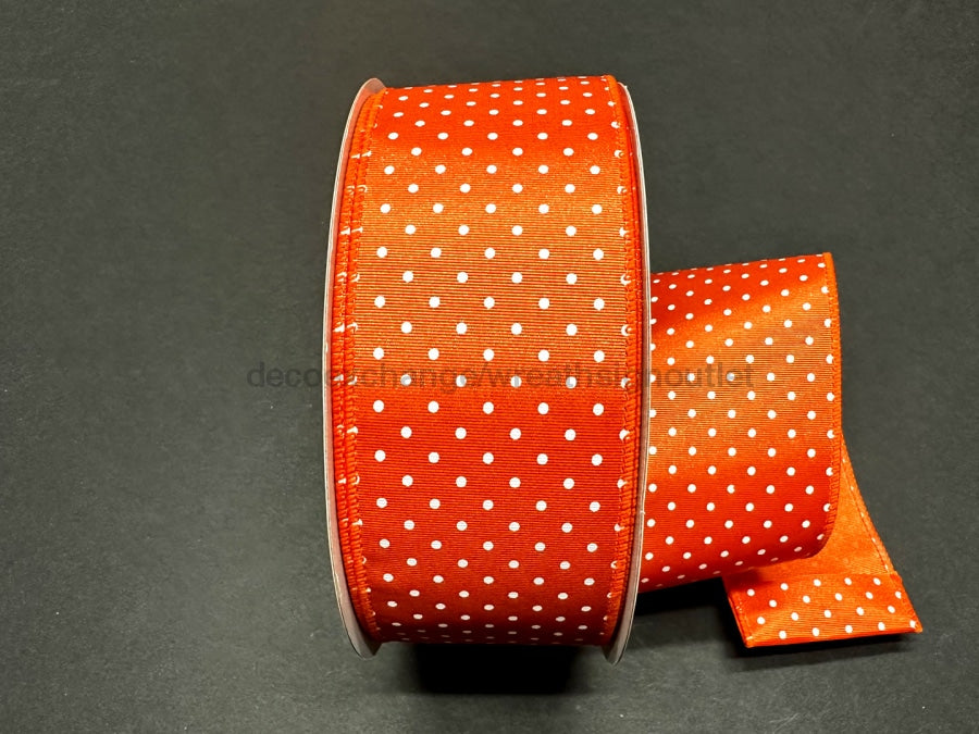Orange Ribbed Satin With White Microdots Ribbon 2.5 Inches X 50 Yards 841-40-446