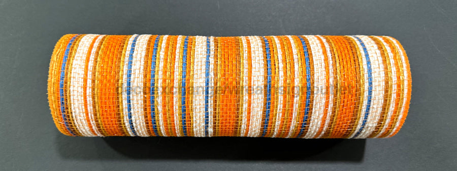 Orange-Rust-Blue-Ivory Fall Stripe Mesh 10’’X10Y XB253310-19 Mesh