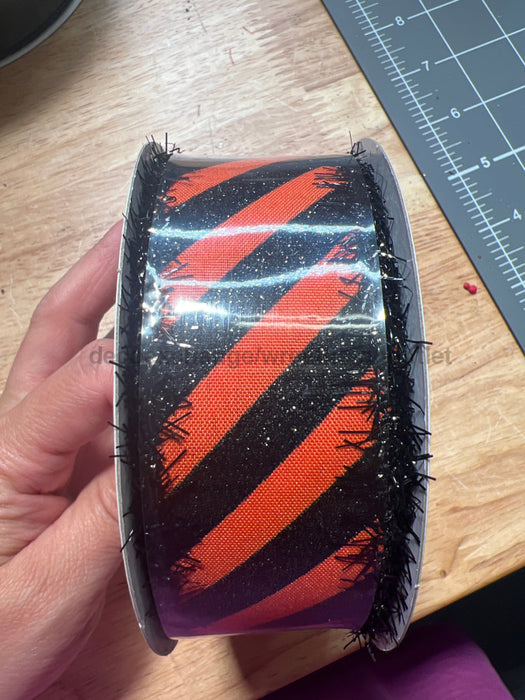 Org Stn/Blk Glt Diag Strp/Blk Tinsl Edg 1.5’’X10Y 51504-09-20 Ribbon