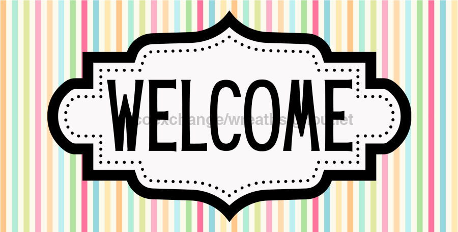 Pastel Stripe Welcome Sign, DCO-01248, Sign For Wreath, 6x12" Metal Sign - DecoExchange®