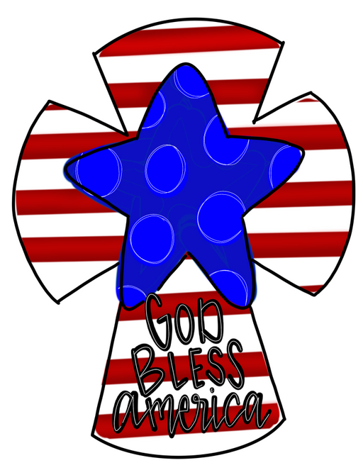 Patriotic Cross, wood sign, DECOE-W-904794-DH, 22" Door Hanger