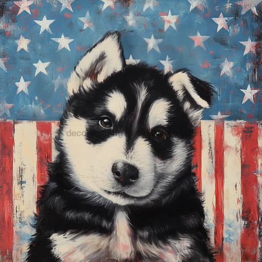 Patriotic Dog Sign, DCO-13352, Sign For Wreath, 10x10" Metal Sign