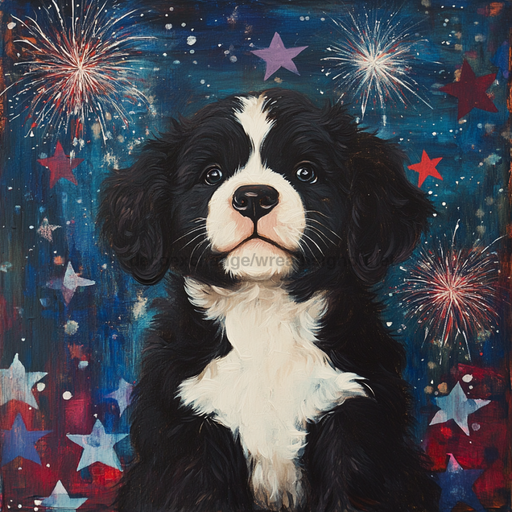 Patriotic Dog Sign, DCO-13357, Sign For Wreath, 10x10" Metal Sign