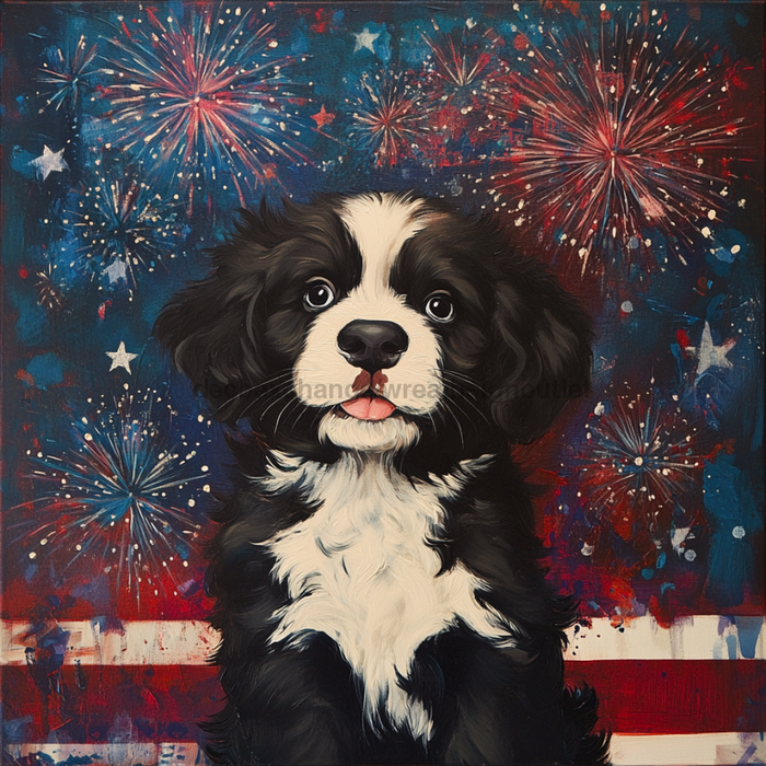 Patriotic Dog Sign, DCO-13358, Sign For Wreath, 10x10" Metal Sign