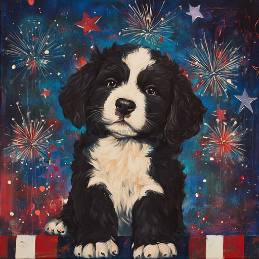 Patriotic Dog Sign, DCO-13363, Sign For Wreath, 10x10" Metal Sign