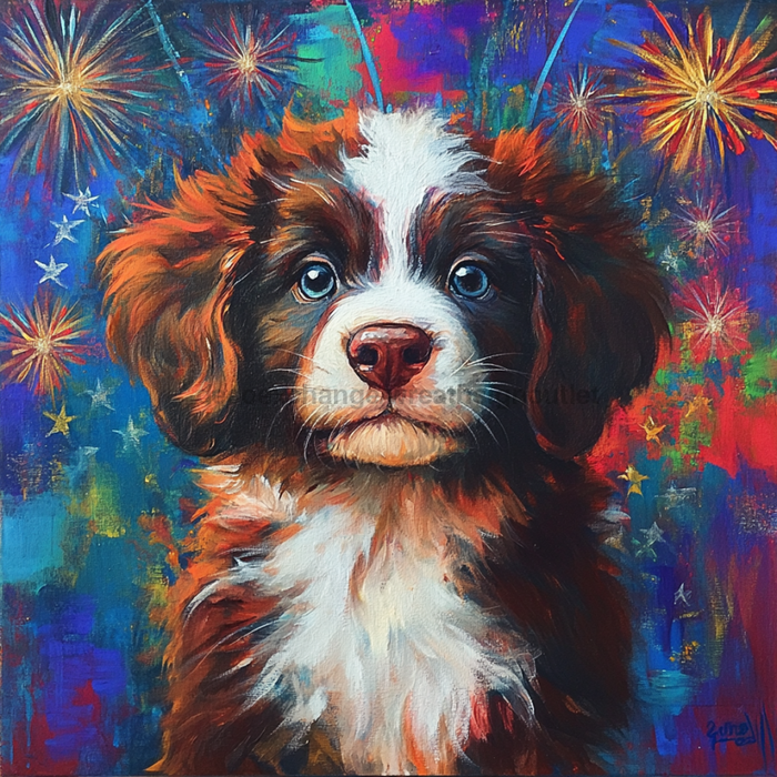 Patriotic Dog Sign, DCO-13367, Sign For Wreath, 10x10" Metal Sign