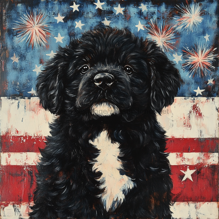 Patriotic Dog Sign, DCO-13369, Sign For Wreath, 10x10" Metal Sign