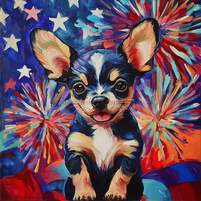 Patriotic Dog Sign, DCO-13386, Sign For Wreath, 10x10" Metal Sign