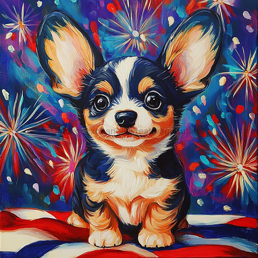 Patriotic Dog Sign, DCO-13391, Sign For Wreath, 10x10" Metal Sign