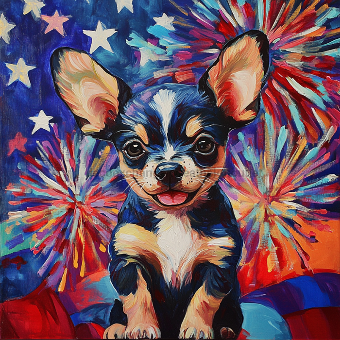 Patriotic Dog Sign, DCO-13394, Sign For Wreath, 10x10" Metal Sign