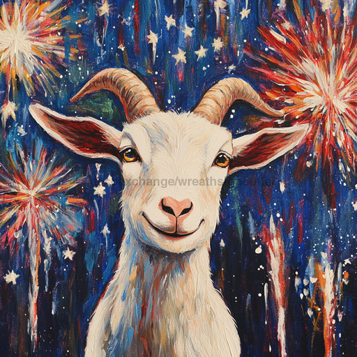 Patriotic Goat Sign, DCO-13347, Sign For Wreath, 10x10" Metal Sign